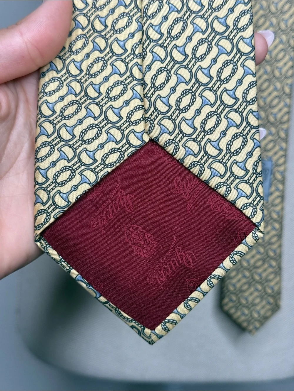 Gucci Horsebit Patterned Butter Yellow Silk Tie One Size